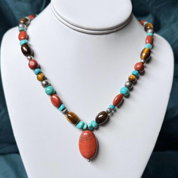 Vintage Carnelian Gemstone Necklace by Carolyn Pollack Sterling Silver Southwest - Picture 5 of 14